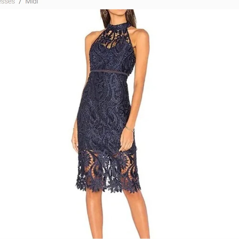 LIKE NEW Bardot Navy Blue Midi Length Lace Dress